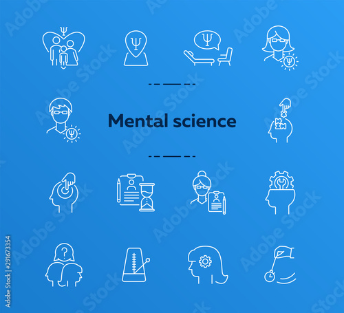 Mental science line icon set