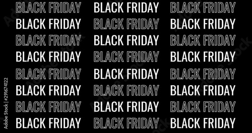 Black Friday animation with scrolling text, video black and white color