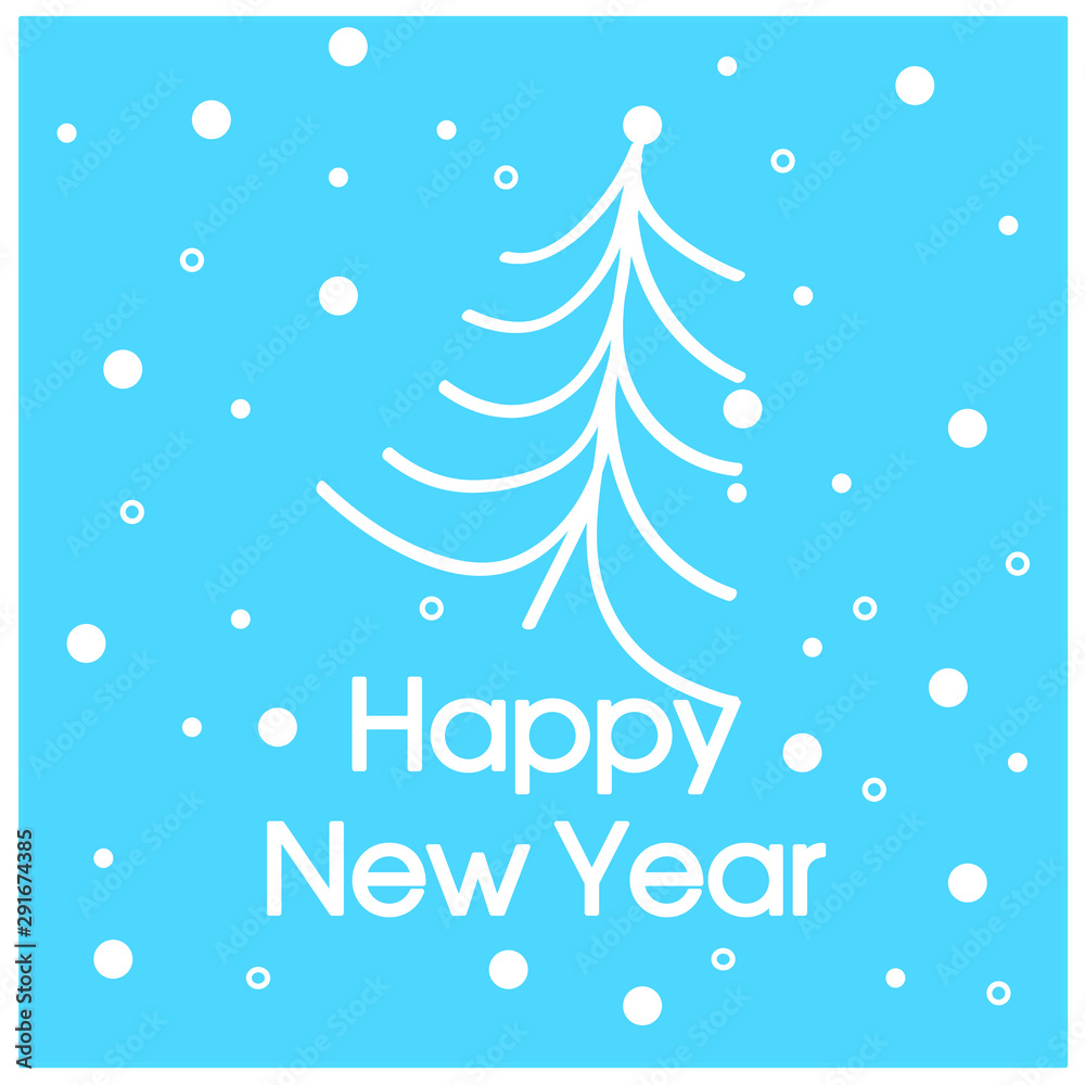 happy new year on blue background with christmas tree, greeting card, illustration, vector happy new year on blue background with christmas tree, greeting card, illustration, vector