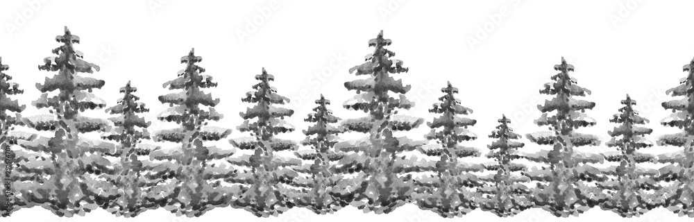 Dark black silhouette panorama of a coniferous forest. Seamless border ...