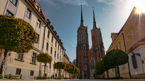 View of the Cathedral of St. John the Baptist on the island Tumski in Wroclaw, Poland. Morning time.