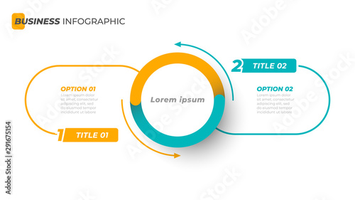 Vector infographic template with circle and thin line label with number element. Business concept with 2 options. Can be used for diagram, flowchart, steps, parts, workflow, chart or presentation.