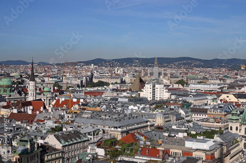 Vienna cityscape old and modern buildings and churches towers Austria