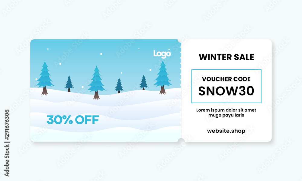 element engineering astronaut Winter sale gift voucher card template design with snow land landscape  background vector illustration and coupon code text for discount promotion.  Stock Vector | Adobe Stock