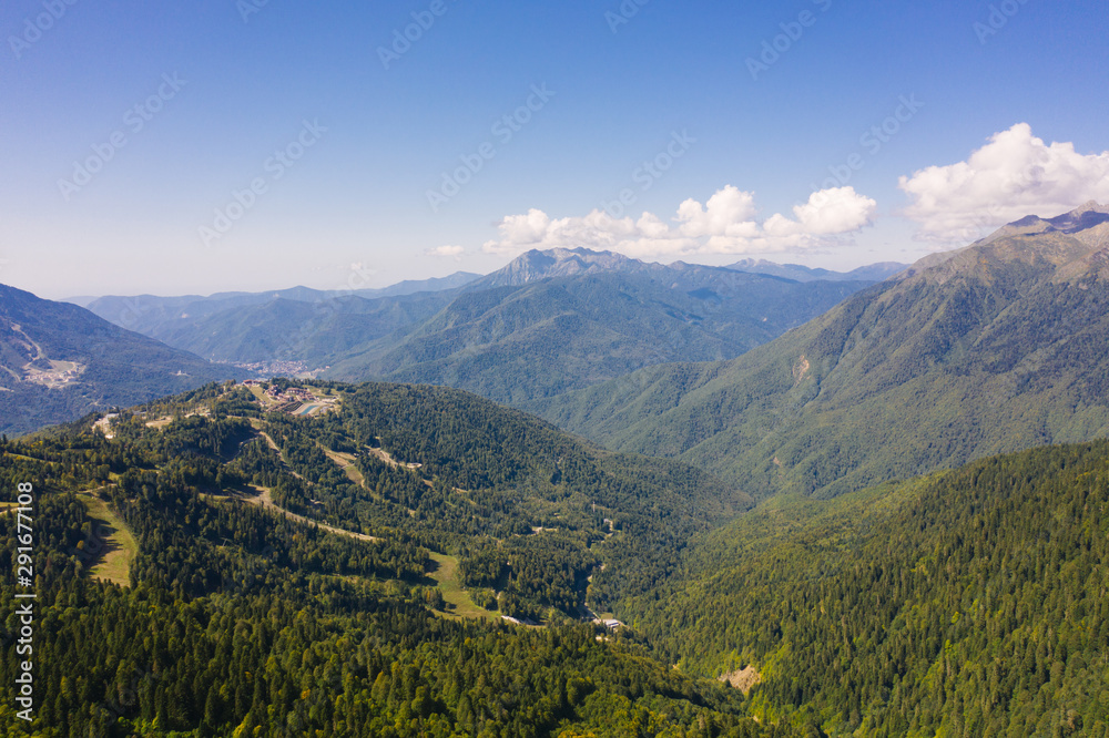 Beautiful aerial view on the summer mountain and forest