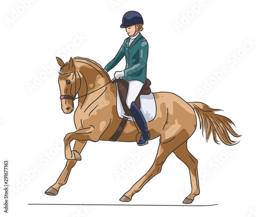 Young rider galloping on a sports pony, vector illustration © irinamaksimova