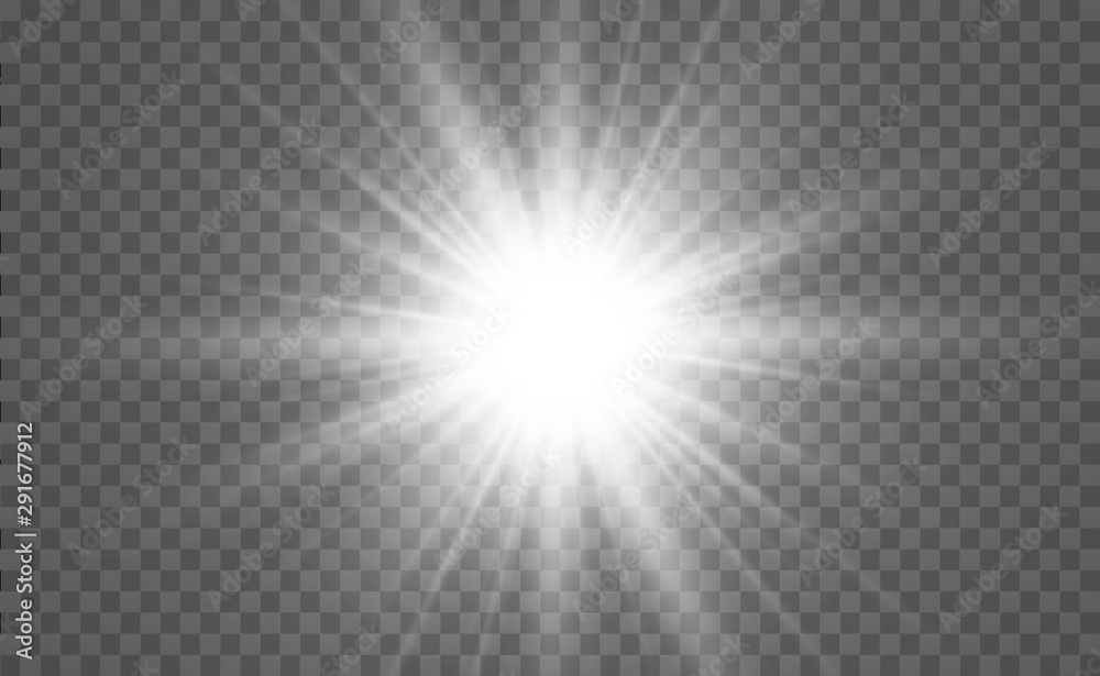 Bright beautiful star. Light from the rays.Light flare special effect.Vector illustration. - obrazy, fototapety, plakaty 