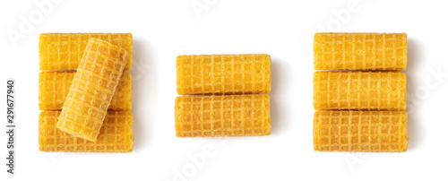 Set of wafer rolls isolated on white background. Top view