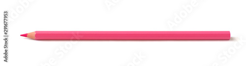 Pink pencil isolated on white background. Top view photo