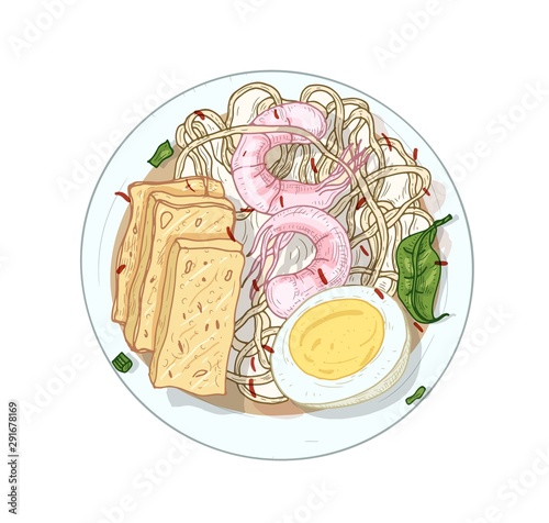 Sang har, rice noodles realistic vector illustration