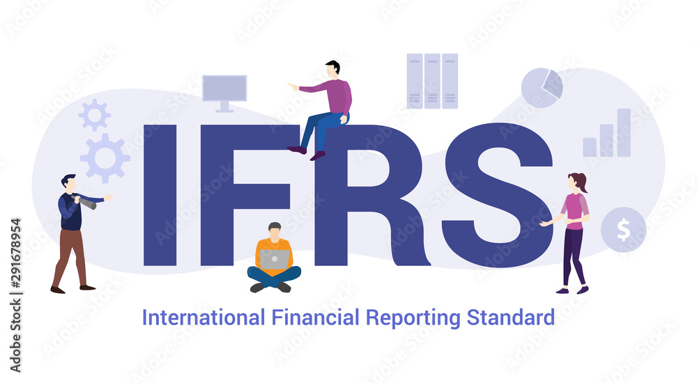 ifrs concept with big word or text and team people with modern flat style - vector ifrs concept with big word or text and team people with modern flat style - vector