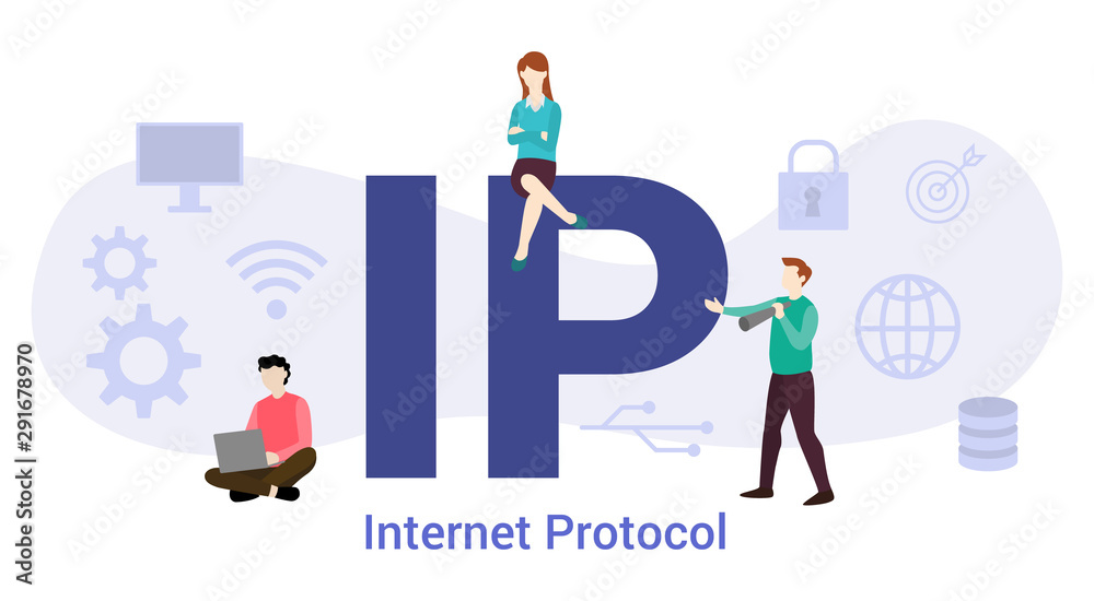 ip internet protocol concept with big word or text and team people with modern flat style - vector ip internet protocol concept with big word or text and team people with modern flat style - vector