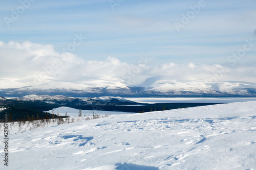 winter mountain landscape with mountains and blue sky
