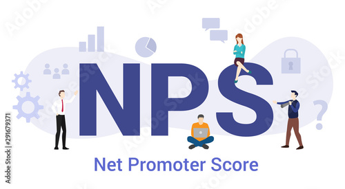 nps net promoter score concept with big word or text and team people with modern flat style - vector