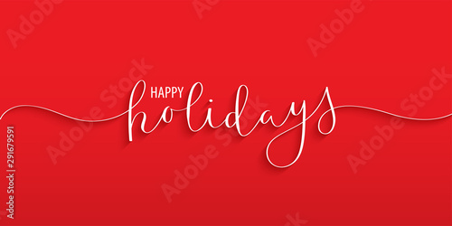 HAPPY HOLIDAYS brush calligraphy banner on red background