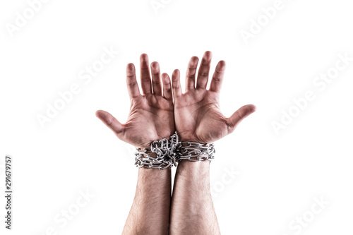 Two hands in chains isolated on white background with clipping path