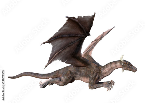 3D Rendering Fairy Tale Dragon on White