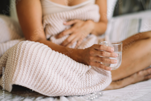 Close up of woman having stomachache