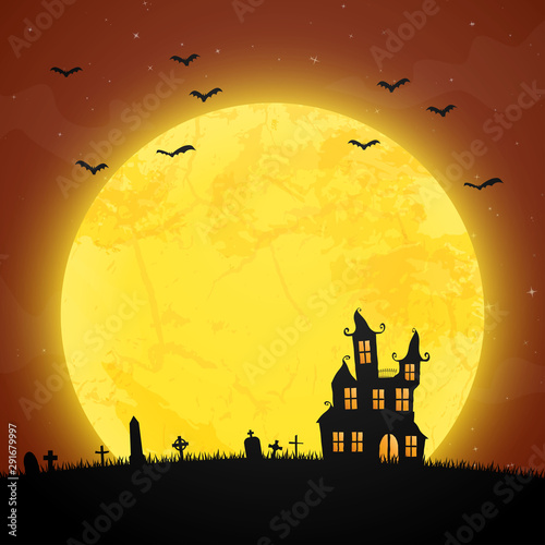 halloween castle in front of full moon