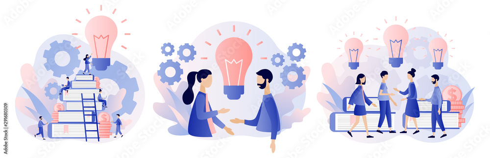 Creative business idea, content development, brainstorming concept. Modern flat cartoon style. Vector illustration Creative business idea, content development, brainstorming concept. Modern flat cartoon style. Vector illustration