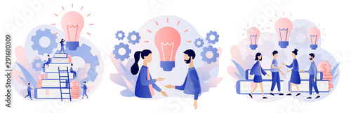 Creative business idea, content development, brainstorming concept. Modern flat cartoon style. Vector illustration
