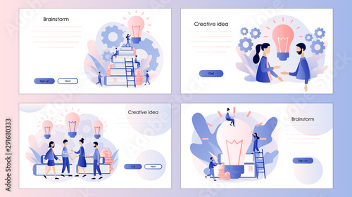 Creative business idea, content development, brainstorming. Screen template for mobile smart phone, landing page, template, ui, web, mobile app, poster, banner, flyer. Modern flat cartoon style.Vector