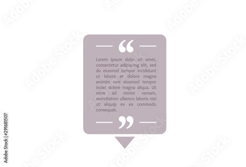 Quote text box, rectangle bubble for comment, mark design. Quotation banner template in flat modern style. Vector illustration background