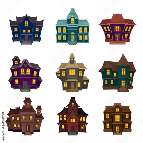 Set of sinister houses. Vector illustration on a white background.