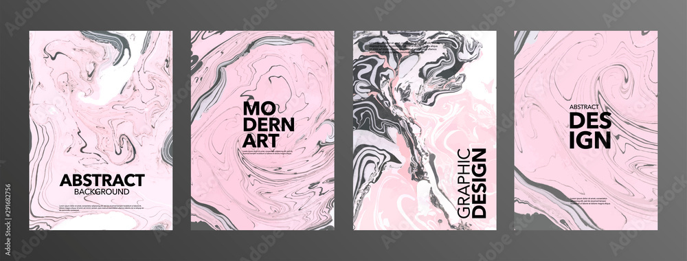 Set of creative pink, white and gray marble cards. Hand Drawn textures made with special ink.