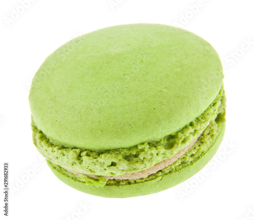 Green macaroon isolated on white background