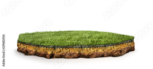 island .Cross section of land with grass. 3d illustration