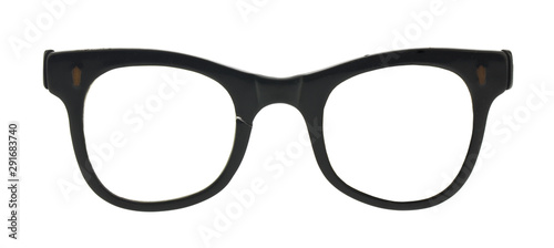 Old black glasses isolated on white background