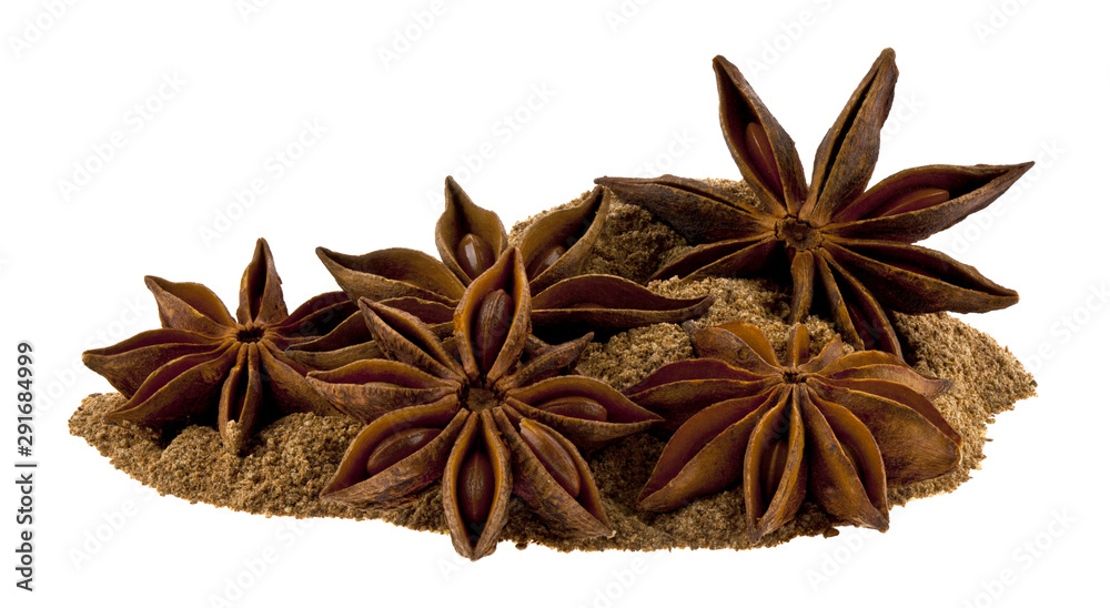 Pile of cinnamon and anise stars isolated on white background. Pile of cinnamon and anise stars isolated on white background.