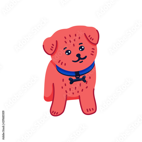 Happy cartoon puppy pomeranian spitz on white background. Dog beauty salon. Funny puppy character in the spa. Dog care, grooming, hygiene, health. Pet shop, accessories. Flat style vector illustration