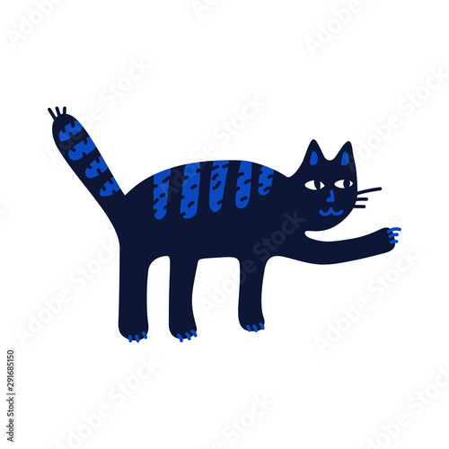 Pet grooming concept. Black cat holds out paw to trim claws. Cat care, groomi...