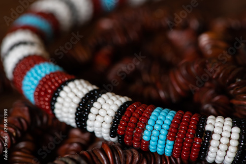 A close-up shot of African beads higlights the stunning detail, beautiful patterns and rich earthy colours of the African continent