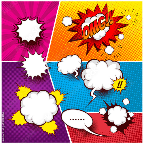 set collection Comic speech box template colorful background, line and bubble, halftone screen and pop art Vector illustration file.