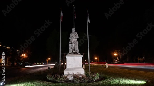 Timelapse of Madonna of the Trail statue in Upland California at night photo