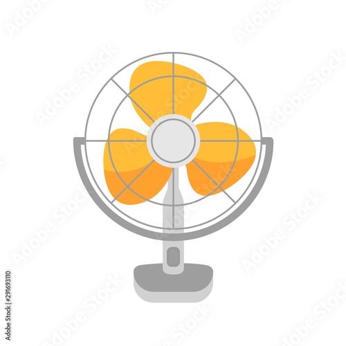Table fan, wind blower vector illustration. Air cooling device, electric fan isolated on white background. Household object, domestic appliance with rotating blades. Summer weather attribute.