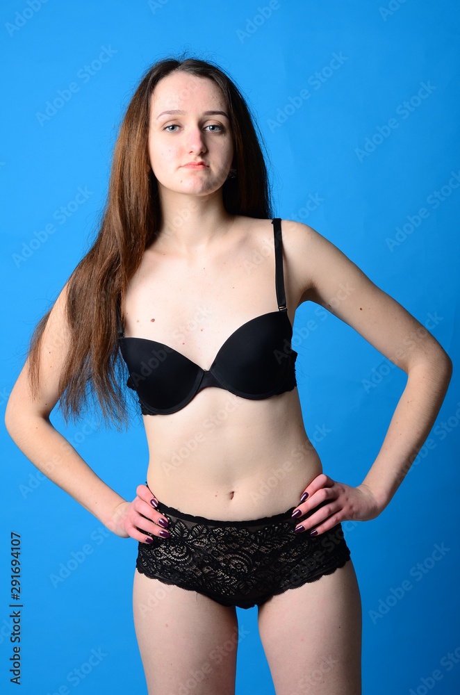 Fototapeta premium Photo of young slim woman in stylish lingerie