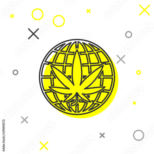 Grey line Legalize marijuana or cannabis globe symbol icon isolated on white background. Hemp symbol. Vector Illustration