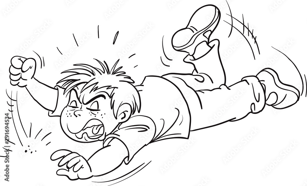 Illustration of a Boy Rolling on the Floor While Throwing a