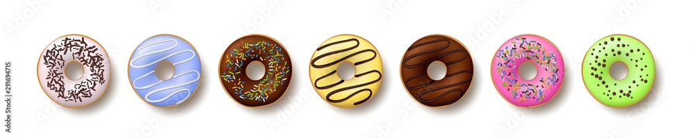 custom made wallpaper toronto digitalSet of colorful donuts isolated on white background. Top view, realistic style. Vector illustration.