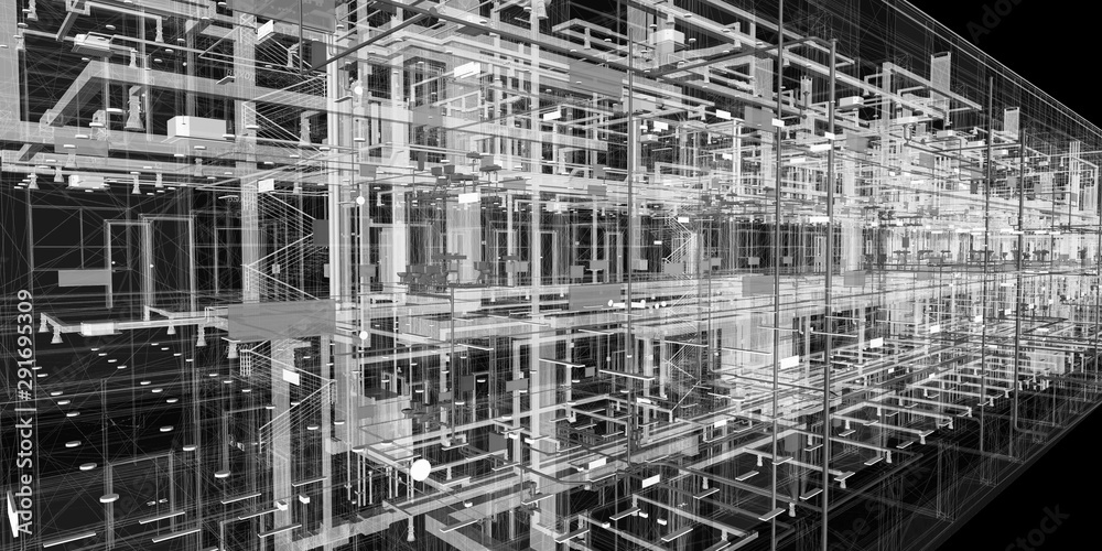 The BIM model of the utilities of wireframe view	