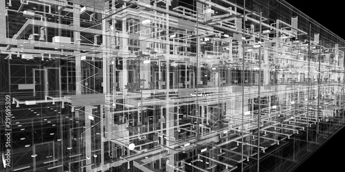 The BIM model of the utilities of wireframe view 