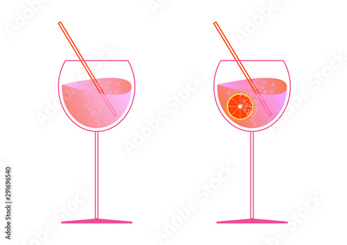 Aperol and prosecco in two glasses. Spritz cocktail in flat style for the menu, cocktail cards. Modern trendy classic cocktail Longdrink.