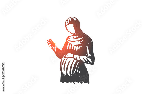 Pregnant muslim woman concept sketch. Hand drawn isolated vector