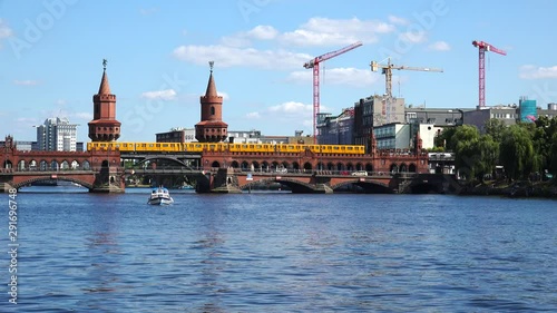 Oberbaum Bridge, Oberbaumbrucke, River Spree. Berlin. Germany. 4K.