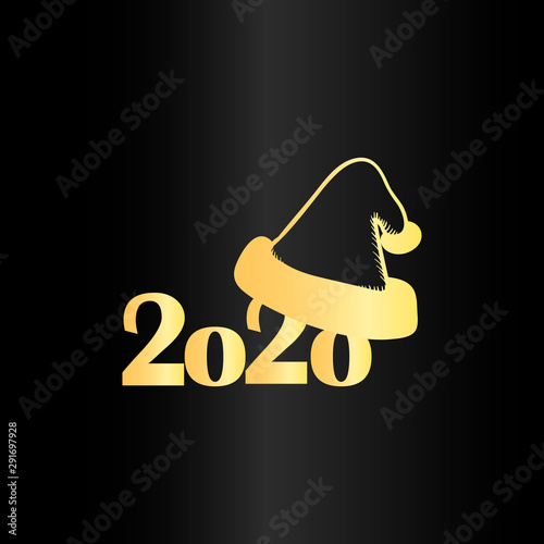 Golden gradient vector New Year icon - 2020 and Santa hat on a black gradient...
