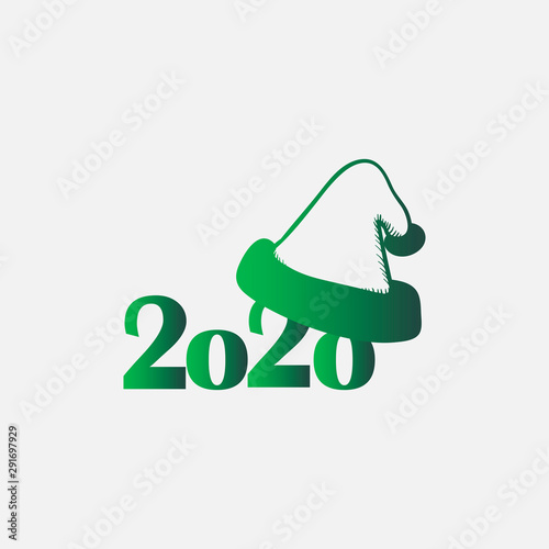 Green gradient vector New Year icon - 2020 and Santa hat on a gray background...